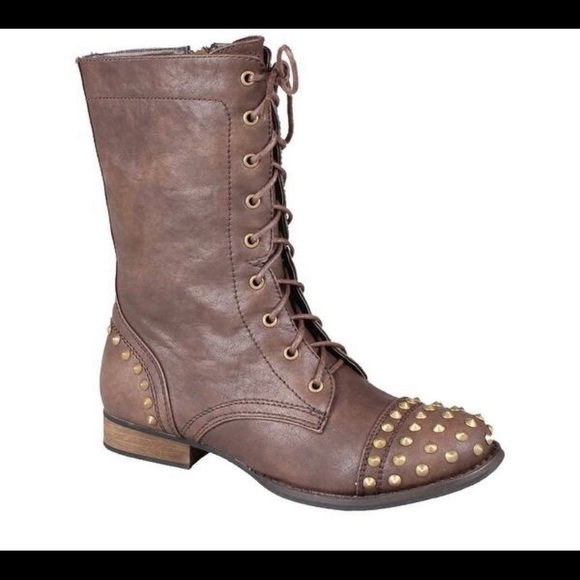 New lace up Moto style combat‎ Studded Boots - Picture 1 of 4